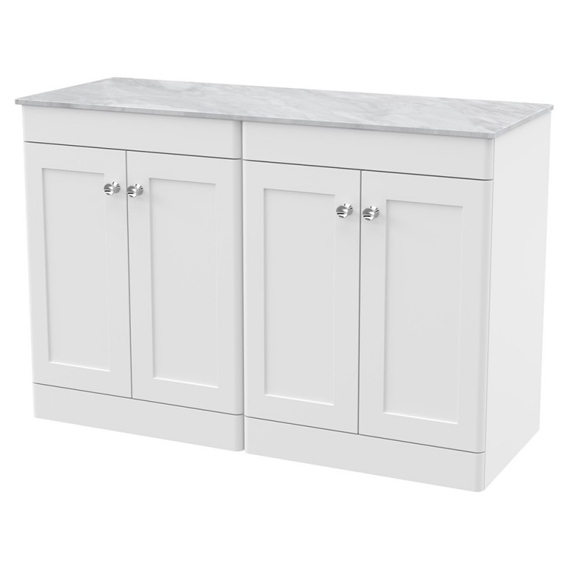 Classique 1200mm Freestanding 4 Door Vanity with Marble Top - Satin White