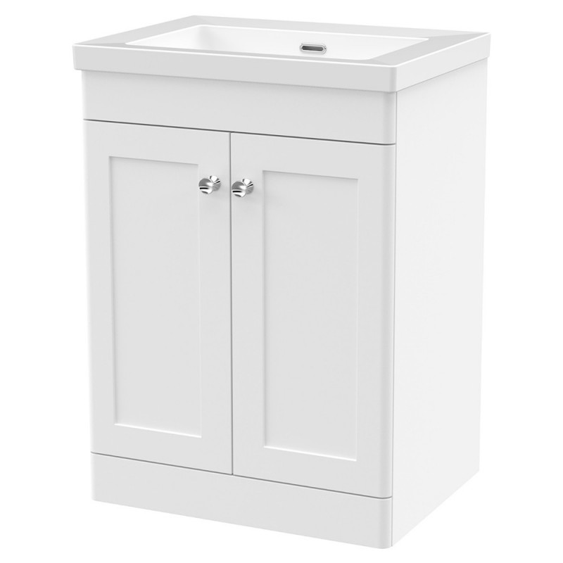 Classique 600mm Freestanding 2 Door Vanity with Basin - 0 Tap Hole - Satin White