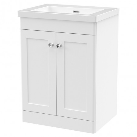 Classique 600mm Freestanding 2 Door Vanity with Basin - 0 Tap Hole - Satin White