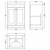 Classique 600mm Freestanding 2 Door Vanity with Basin - 1 Tap Hole - Satin White - Technical Drawing