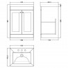 Classique 600mm Freestanding 2 Door Vanity with Basin - 3 Tap Hole - Satin White - Technical Drawing