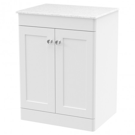 Classique 600mm Freestanding 2 Door Vanity with Marble Top - Satin White