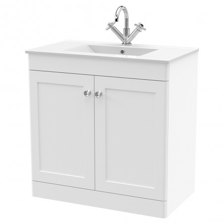 Classique 800mm Freestanding 2 Door Vanity with Basin - 1 Tap Hole - Satin White