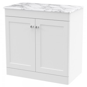 Classique 800mm Freestanding 2 Door Vanity with Marble Top - Satin White