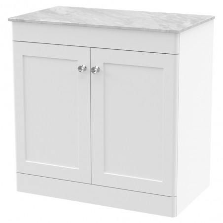 Classique 800mm Freestanding 2 Door Vanity with Marble Top - Satin White