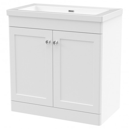 Classique 800mm Freestanding 2 Door Vanity with Basin - 0 Tap Hole - Satin White