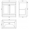 Classique 800mm Freestanding 2 Door Vanity with Basin - 0 Tap Hole - Satin White - Technical Drawing