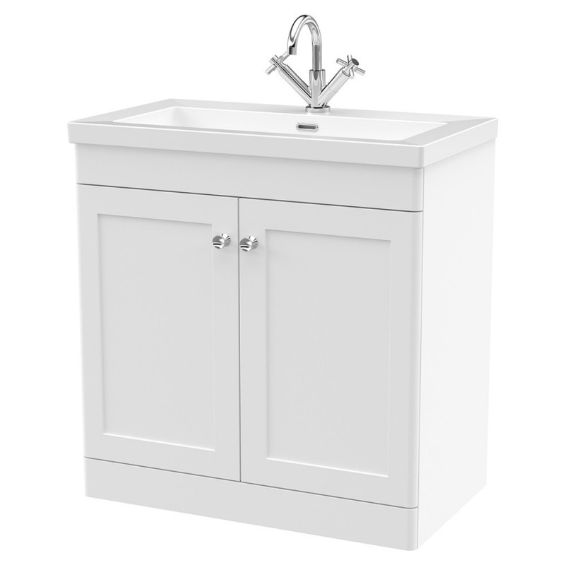 Classique 800mm Freestanding 2 Door Vanity with Basin - 1 Tap Hole - Satin White