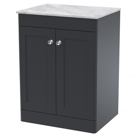 Classique 600mm Freestanding 2 Door Vanity with Marble Top - Soft Black