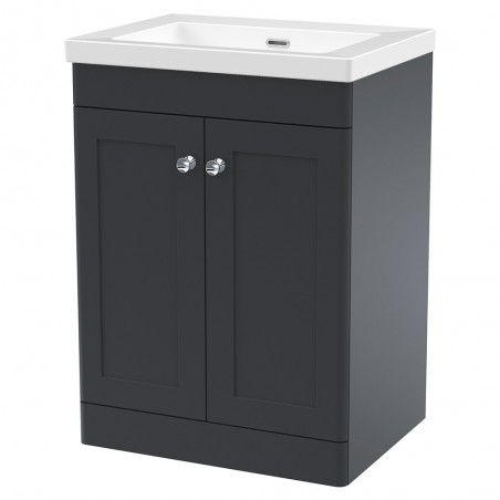 Classique 600mm Freestanding 2 Door Vanity with Basin - 0 Tap Hole - Soft Black