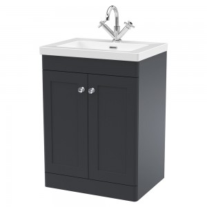 Classique 600mm Freestanding 2 Door Vanity with Basin - 1 Tap Hole - Soft Black