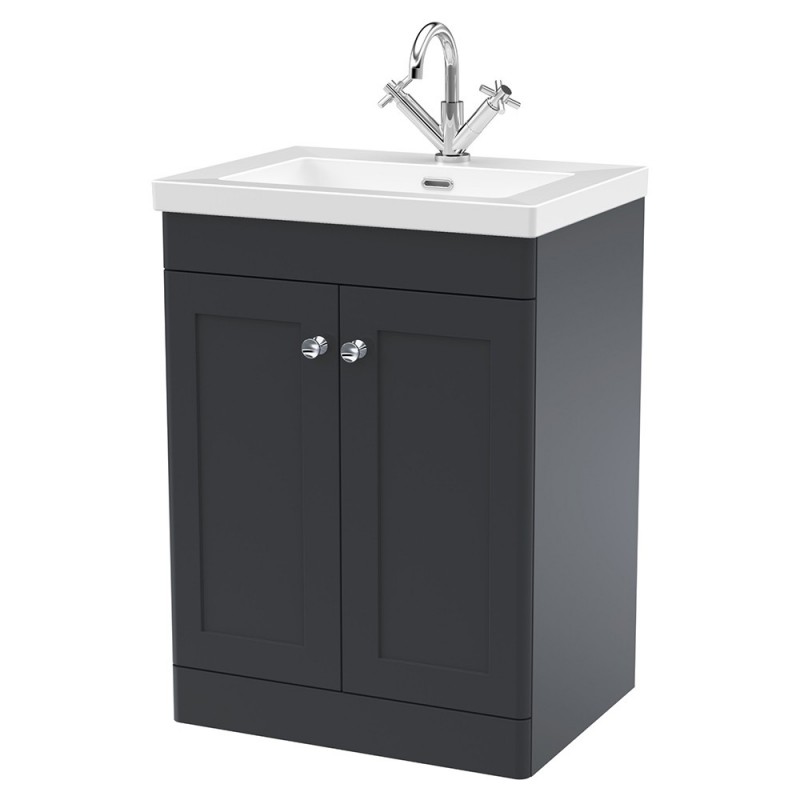 Classique 600mm Freestanding 2 Door Vanity with Basin - 1 Tap Hole - Soft Black