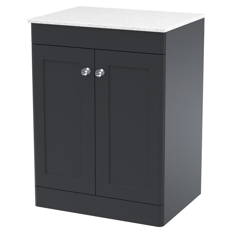 Classique 600mm Freestanding 2 Door Vanity with Marble Top - Soft Black