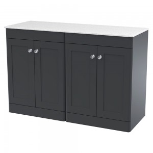 Classique 1200mm Freestanding 4 Door Vanity with Marble Top - Soft Black