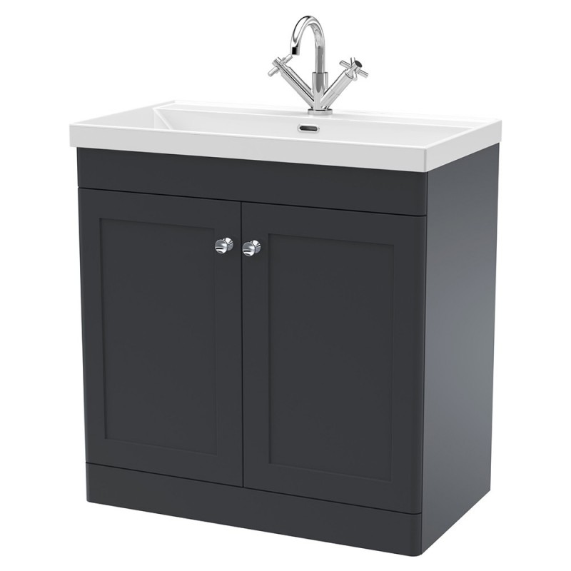 Classique 800mm Freestanding 2 Door Vanity with Basin - 1 Tap Hole - Soft Black