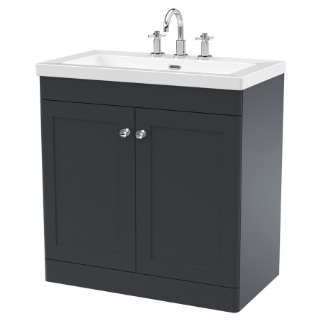 Classique 800mm Freestanding 2 Door Vanity with Basin - 3 Tap Hole - Soft Black