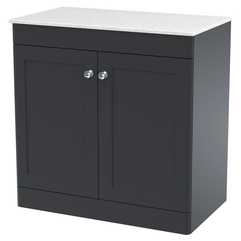 Classique 800mm Freestanding 2 Door Vanity with Marble Top - Soft Black