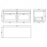 Classique 1200mm Wall Hung 2 Drawer Vanity with Marble Top - Soft Black - Technical Drawing