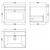 Classique 600mm Wall Hung 1 Drawer Vanity with Basin - 1 Tap Hole - Soft Black - Technical Drawing