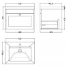 Classique 600mm Wall Hung 1 Drawer Vanity with Basin - 1 Tap Hole - Soft Black - Technical Drawing