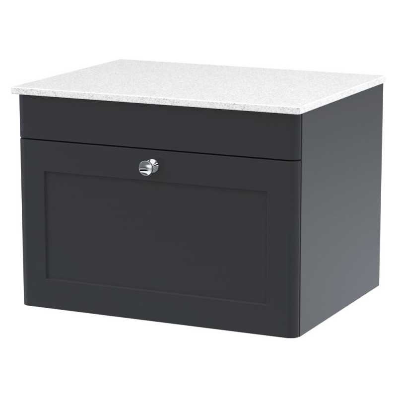 Classique 600mm Wall Hung 1 Drawer Vanity with Marble Top - Soft Black