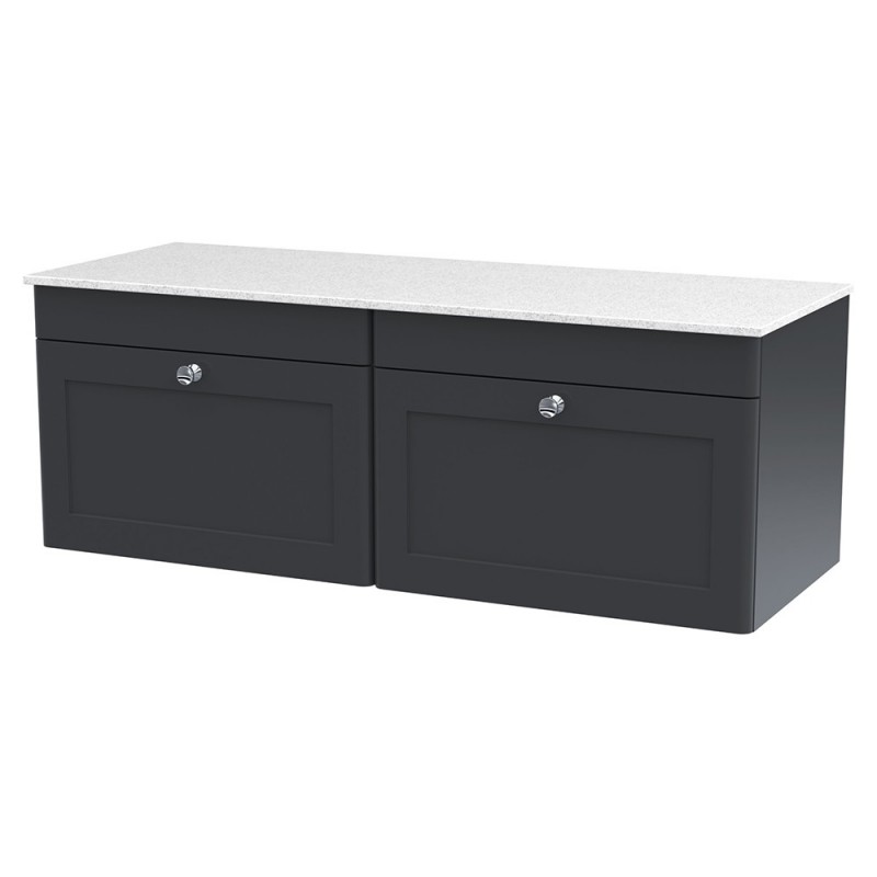 Classique 1200mm Wall Hung 2 Drawer Vanity with Marble Top - Soft Black