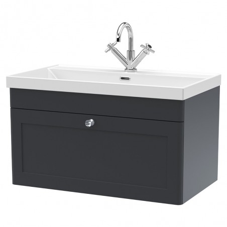 Classique 800mm Wall Hung 2 Door Vanity with Basin - 1 Tap Hole - Soft Black