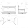 Classique 800mm Wall Hung 2 Door Vanity with Basin - 0 Tap Hole - Soft Black - Technical Drawing