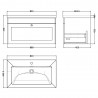 Classique 800mm Wall Hung 2 Door Vanity with Basin - 1 Tap Hole - Soft Black - Technical Drawing