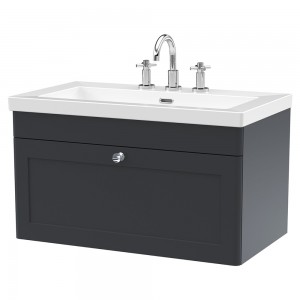 Classique 800mm Wall Hung 2 Door Vanity with Basin - 3 Tap Hole - Soft Black