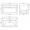 Classique 800mm Wall Hung 2 Door Vanity with Basin - 3 Tap Hole - Soft Black - Technical Drawing