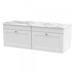 Classique 1200mm Wall Hung 2 Drawer Vanity with Marble Top - Satin White