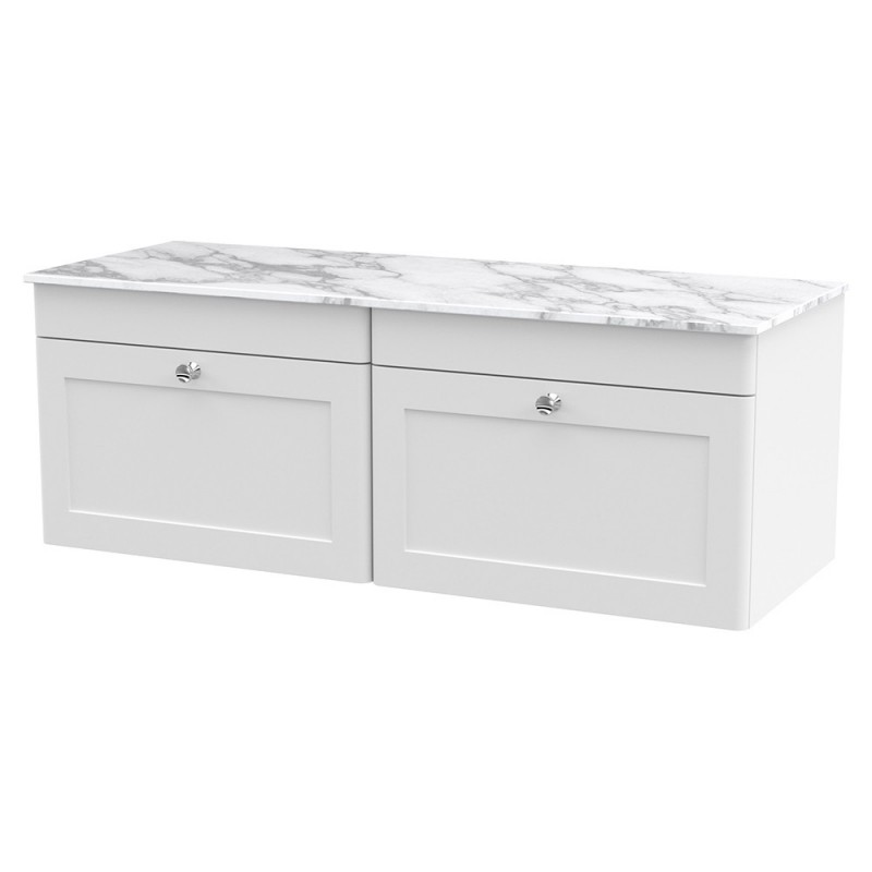 Classique 1200mm Wall Hung 2 Drawer Vanity with Marble Top - Satin White