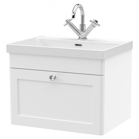 Classique 600mm Wall Hung 1 Drawer Vanity with Basin - 1 Tap Hole - Satin White