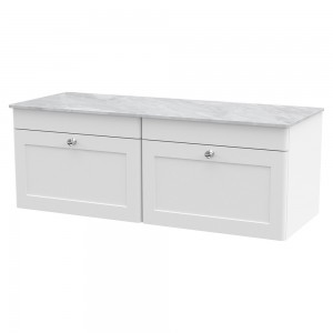 Classique 1200mm Wall Hung 2 Drawer Vanity with Marble Top - Satin White