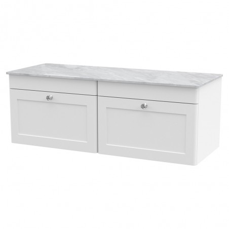 Classique 1200mm Wall Hung 2 Drawer Vanity with Marble Top - Satin White