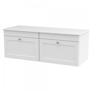 Classique 1200mm Wall Hung 2 Drawer Vanity with Marble Top - Satin White