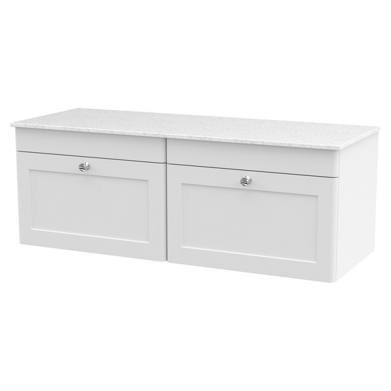 Classique 1200mm Wall Hung 2 Drawer Vanity with Marble Top - Satin White