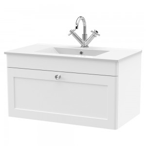 Classique 800mm Wall Hung 2 Door Vanity with Basin - 1 Tap Hole - Satin White