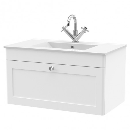 Classique 800mm Wall Hung 2 Door Vanity with Basin - 1 Tap Hole - Satin White