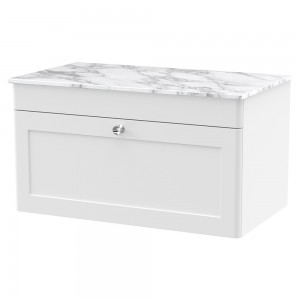 Classique 800mm Wall Hung 2 Door Vanity with Marble Top - Satin White