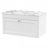 Classique 800mm Wall Hung 2 Door Vanity with Marble Top - Satin White