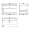 Classique 800mm Wall Hung 2 Door Vanity with Basin - 1 Tap Hole - Satin White - Technical Drawing