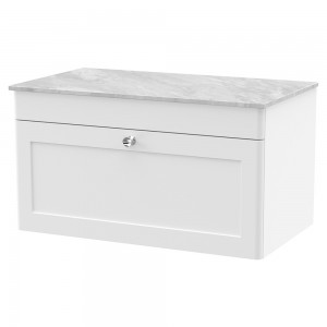 Classique 800mm Wall Hung 2 Door Vanity with Marble Top - Satin White