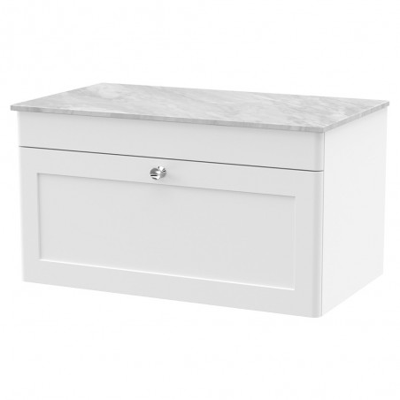 Classique 800mm Wall Hung 2 Door Vanity with Marble Top - Satin White