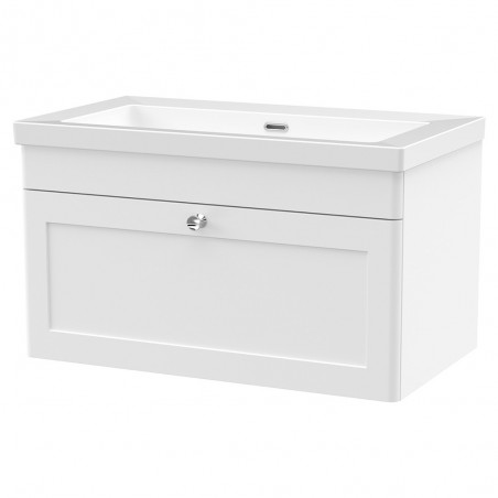 Classique 800mm Wall Hung 2 Door Vanity with Basin - 0 Tap Hole - Satin White