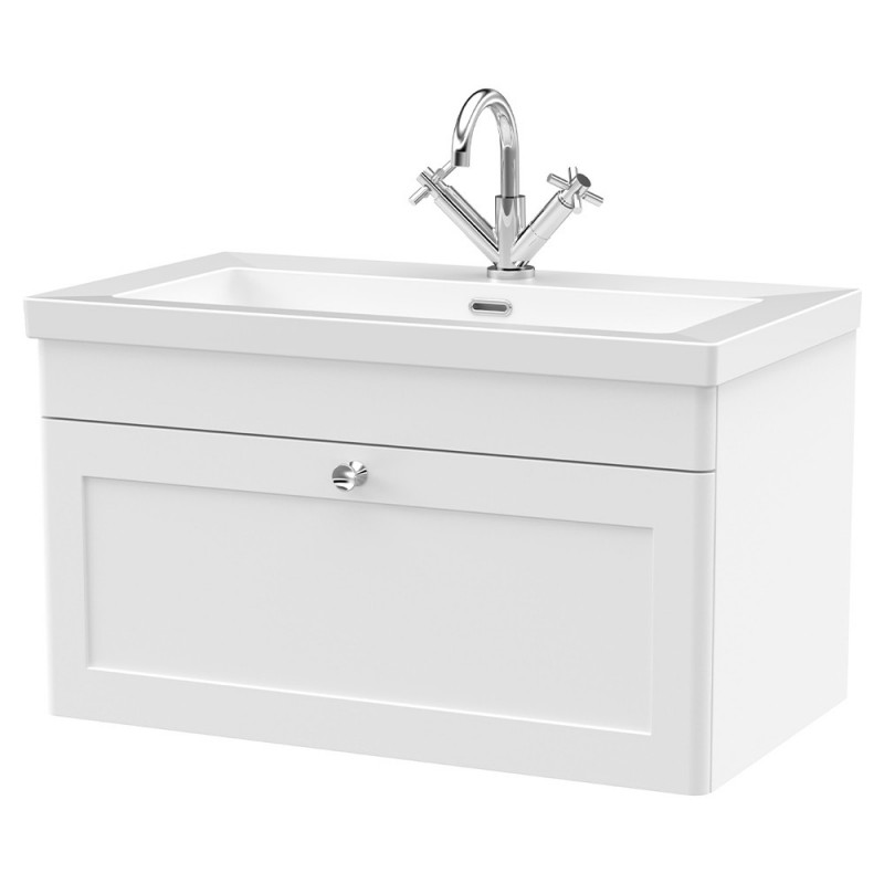 Classique 800mm Wall Hung 2 Door Vanity with Basin - 1 Tap Hole - Satin White