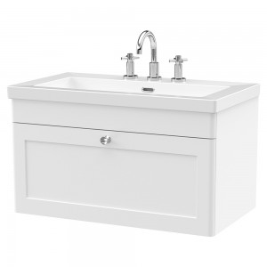 Classique 800mm Wall Hung 2 Door Vanity with Basin - 3 Tap Hole - Satin White