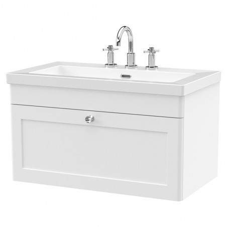 Classique 800mm Wall Hung 2 Door Vanity with Basin - 3 Tap Hole - Satin White