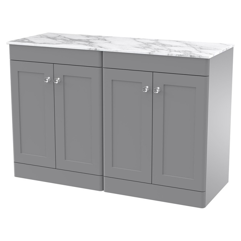 Classique 1200mm Freestanding 4 Door Vanity with Marble Top - Satin Grey